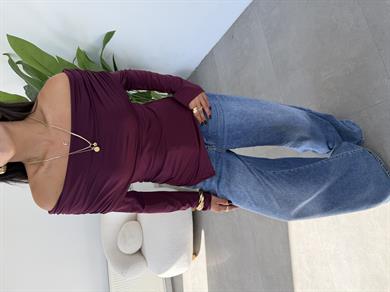 Bordo Madonna Yaka Asimetrik Bluz