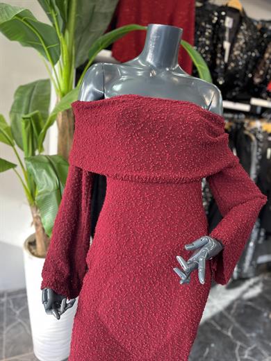 Bordo Madonna Yaka Triko Elbise