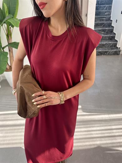 Bordo Modal Kumaş Bisiklet Yaka Vatkalı Elbise