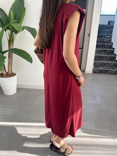Bordo Modal Kumaş Bisiklet Yaka Vatkalı Elbise