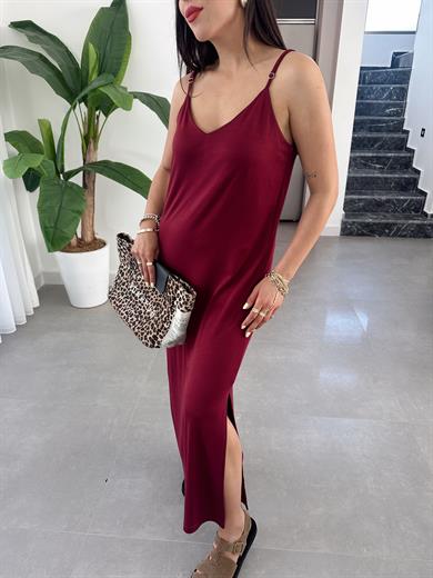 Bordo Modal Kumaş Lastik Askılı Elbise