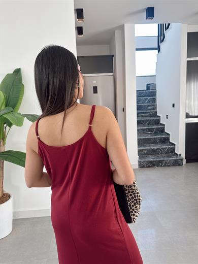 Bordo Modal Kumaş Lastik Askılı Elbise