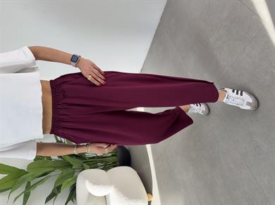 Bordo Modal Kumaş Paça Tutturmalı Pantolon