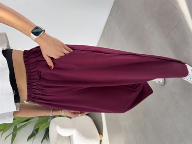 Bordo Modal Kumaş Paça Tutturmalı Pantolon