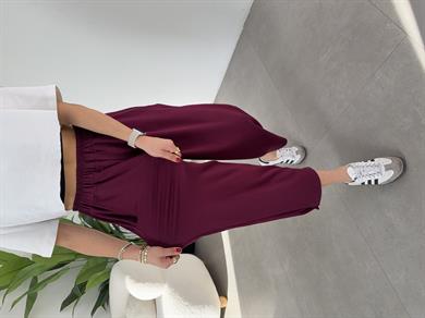 Bordo Modal Kumaş Paça Tutturmalı Pantolon