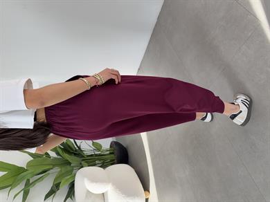 Bordo Modal Kumaş Paça Tutturmalı Pantolon