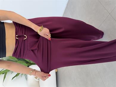 Bordo Modal Önü Tokalı Pantolon