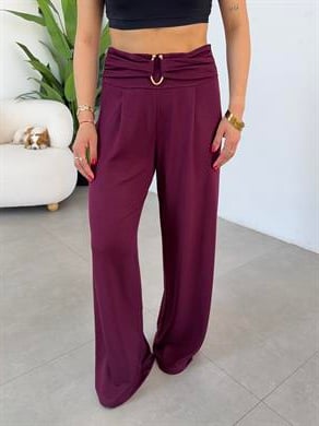 Bordo Modal Önü Tokalı Pantolon