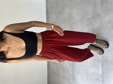 Bordo Modal Paça Tutturmalı Pantolon