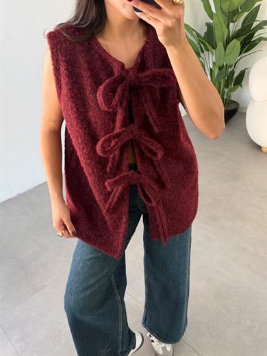 Bordo Önden Bağlamalı Yelek