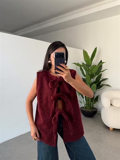 Bordo Önden Bağlamalı Yelek