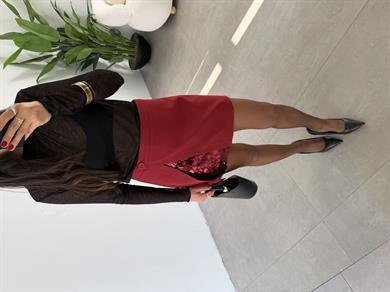 Bordo Payet Detaylı Mini Etek