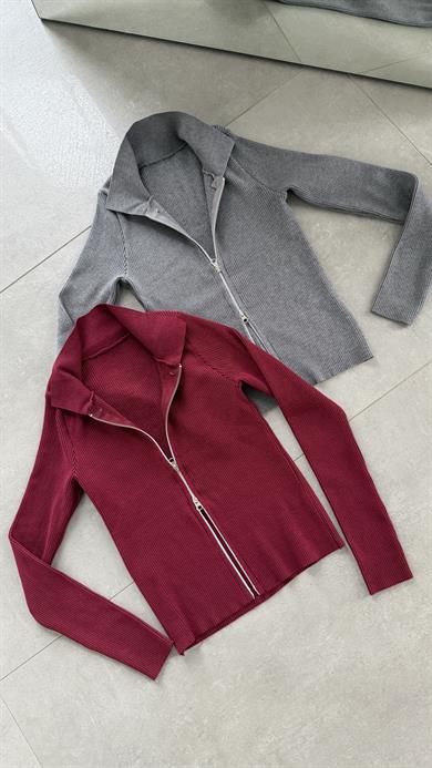 Bordo Polo Yaka Hırka