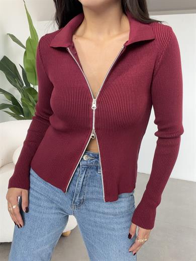 Bordo Polo Yaka Hırka