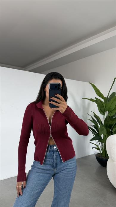 Bordo Polo Yaka Hırka