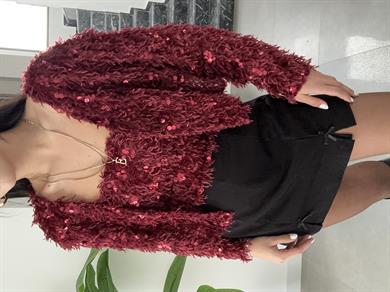 Bordo Pullu Kırçıllı Hırka