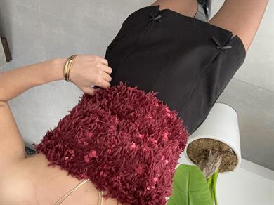 Bordo Pullu Kırçıllı Straplez Top