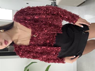 Bordo Pullu Kırçıllı Straplez Top