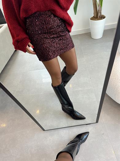 Bordo Pullu Payet Etek