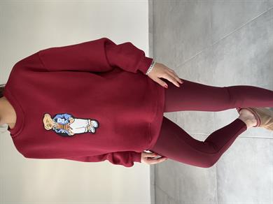 Bordo Tedy Nakışlı Sweat