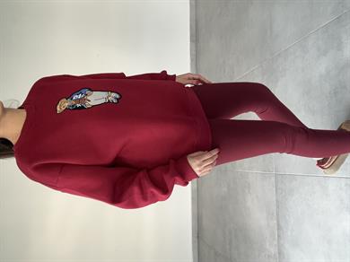 Bordo Tedy Nakışlı Sweat
