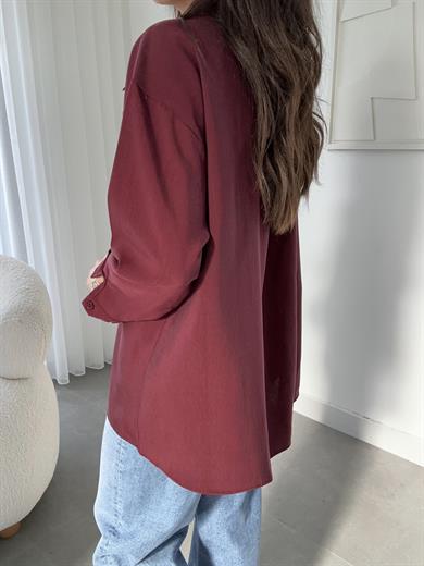 Bordo Tek Cep Oversize Gömlek