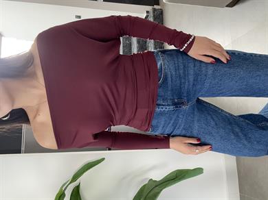 Bordo Uzun Kollu Asimetrik Bluz