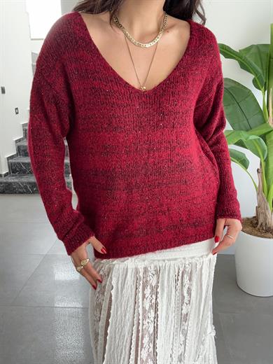 Bordo V Yaka Uzun Kollu Kazak