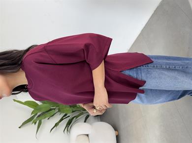 Bordo Yanları Yırtmaçlı Tişört