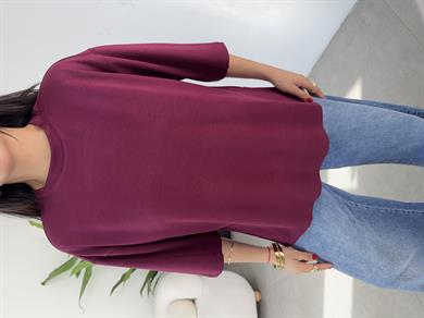 Bordo Yanları Yırtmaçlı Tişört