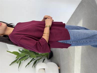 Bordo Yanları Yırtmaçlı Tişört