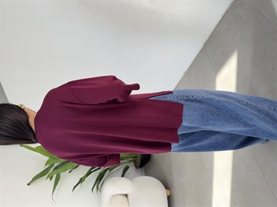 Bordo Yanları Yırtmaçlı Tişört
