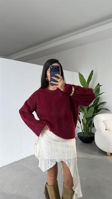 Bordo Yumoş Bol Kol Kazak