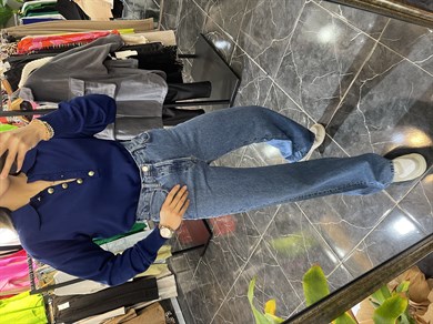 Boru Paça Koyu Mavi Jean