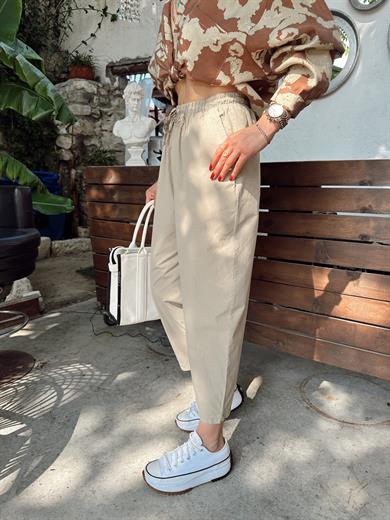 Çağla Yeşili Beli Lastikli Pantolon