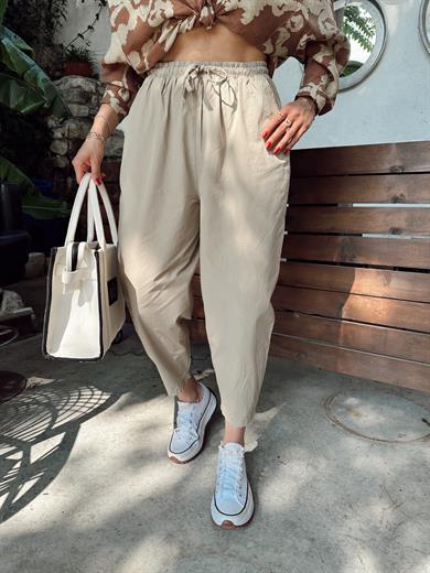 Çağla Yeşili Beli Lastikli Pantolon