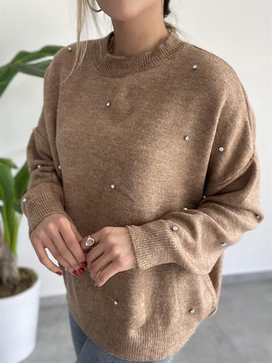 Camel  Bisiklet Yaka Salaş Taşlı Kazak