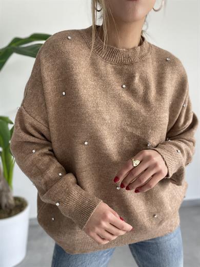 Camel  Bisiklet Yaka Salaş Taşlı Kazak