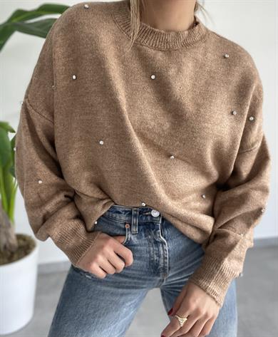 Camel  Bisiklet Yaka Salaş Taşlı Kazak