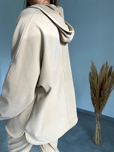 Camel Fermuar Detaylı Polar Sweatshirt