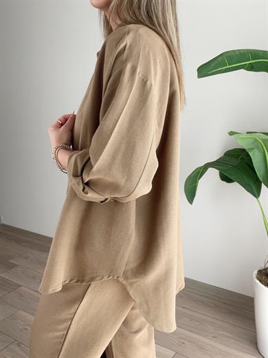 Camel Keten Gömlekli Palazzo Takım