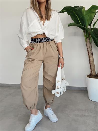 Camel Lastik Kemerli Dizi Pensli Tasarım Jogger Pantolon