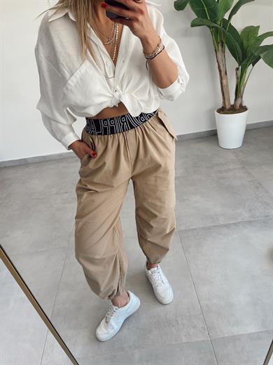 Camel Lastik Kemerli Dizi Pensli Tasarım Jogger Pantolon