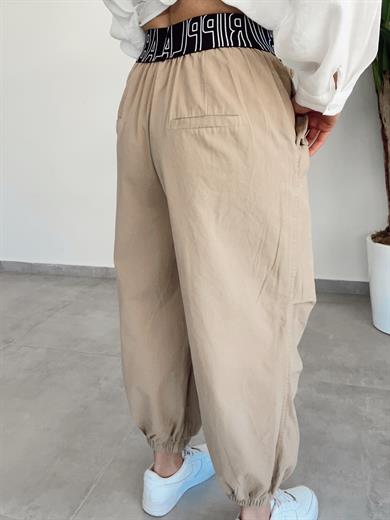 Camel Lastik Kemerli Dizi Pensli Tasarım Jogger Pantolon