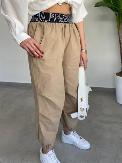 Camel Lastik Kemerli Dizi Pensli Tasarım Jogger Pantolon
