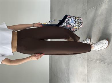 Cendy Krep Kemersiz Kahve Balon Pantolon