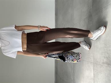 Cendy Krep Kemersiz Kahve Balon Pantolon