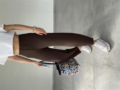 Cendy Krep Kemersiz Kahve Balon Pantolon