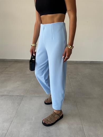 Cendy Krep Kemersiz Mavi Balon Pantolon