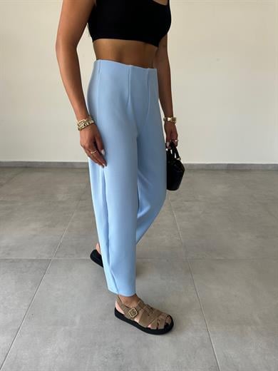 Cendy Krep Kemersiz Mavi Balon Pantolon